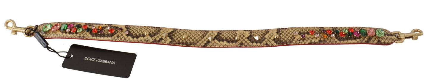 Dolce & Gabbana Beige Exotic Leather Crystals Shoulder Strap Dolce & Gabbana
