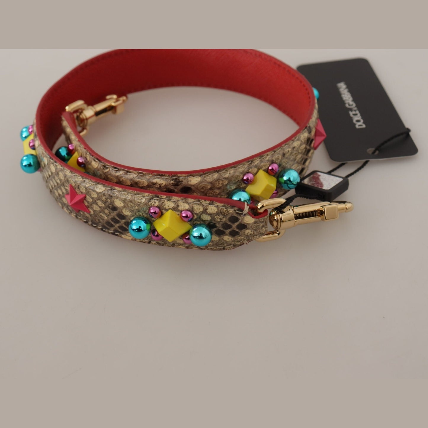 Dolce & Gabbana Beige Python Leather Crystals Shoulder Strap Dolce & Gabbana