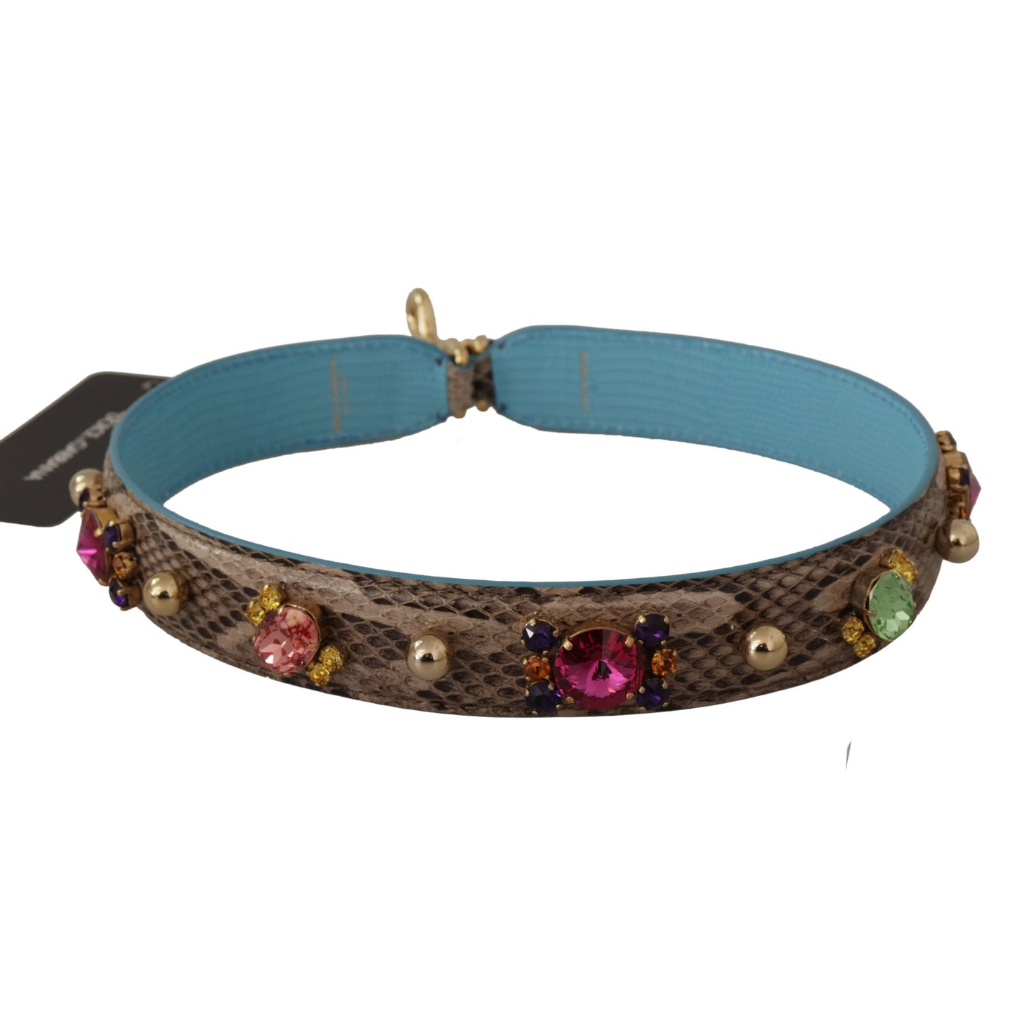 Dolce & Gabbana Brown Exotic Leather Crystals Shoulder Strap Dolce & Gabbana