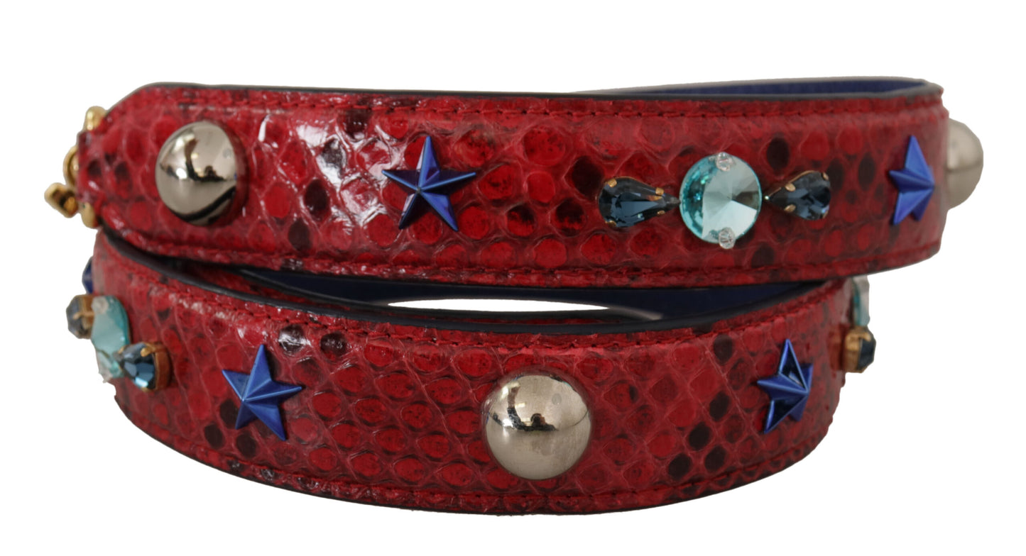 Dolce & Gabbana Red Exotic Leather Crystals Shoulder Strap Dolce & Gabbana
