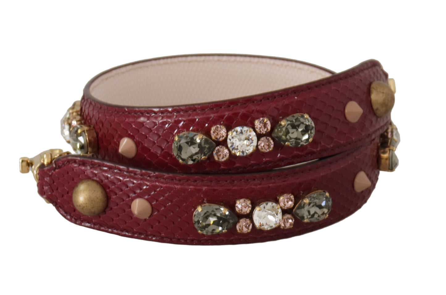 Dolce & Gabbana Bordeaux Leather Crystals Bag Shoulder Strap Dolce & Gabbana