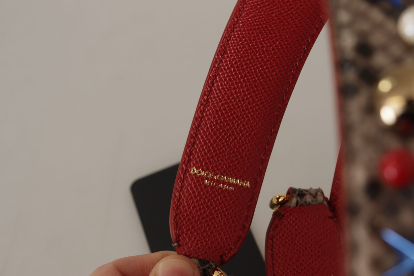 Dolce & Gabbana Brown Python Leather Studded Shoulder Strap Dolce & Gabbana