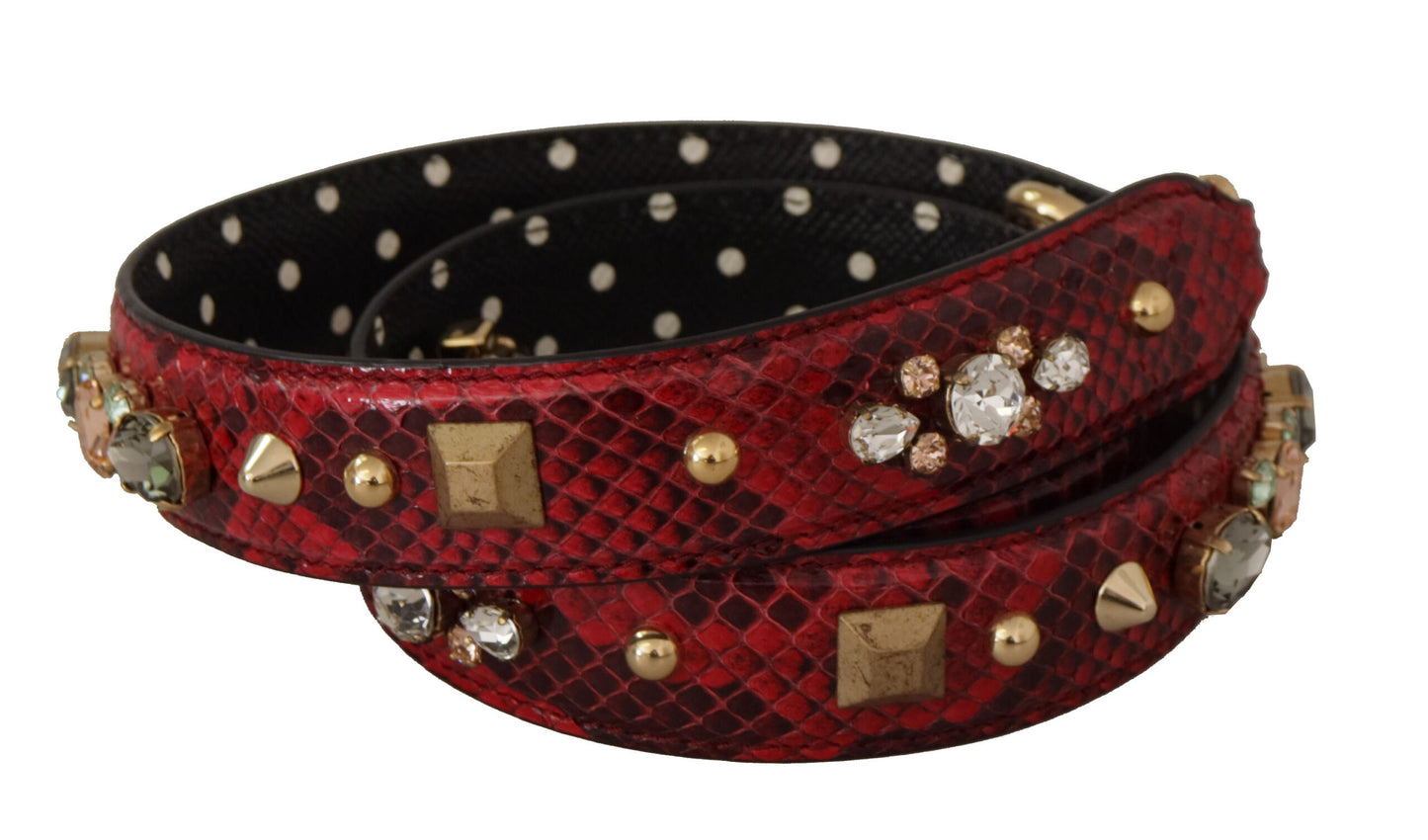 Dolce & Gabbana Red Python Leather Crystals Reversible Shoulder Strap Dolce & Gabbana