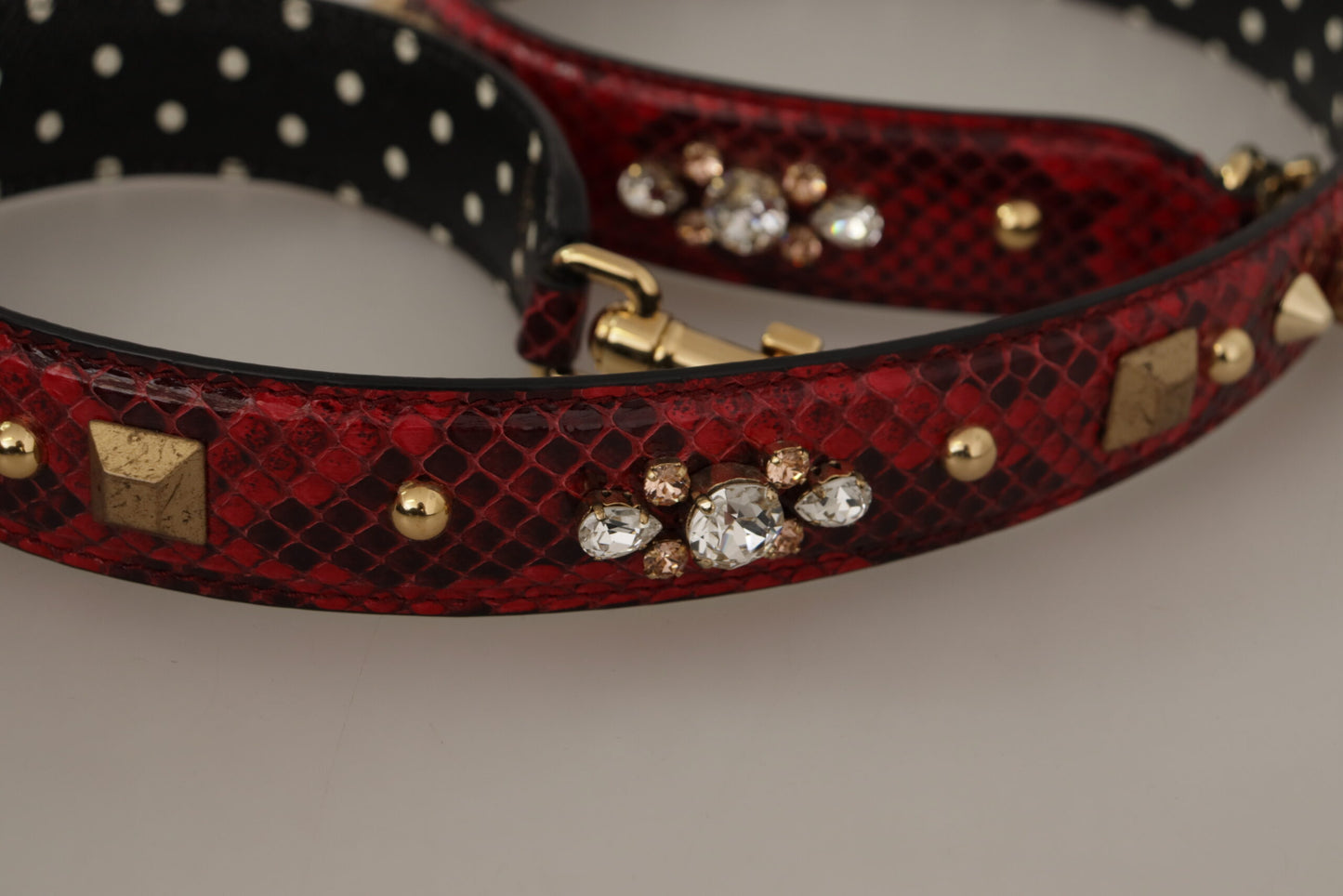 Dolce & Gabbana Red Python Leather Crystals Reversible Shoulder Strap Dolce & Gabbana