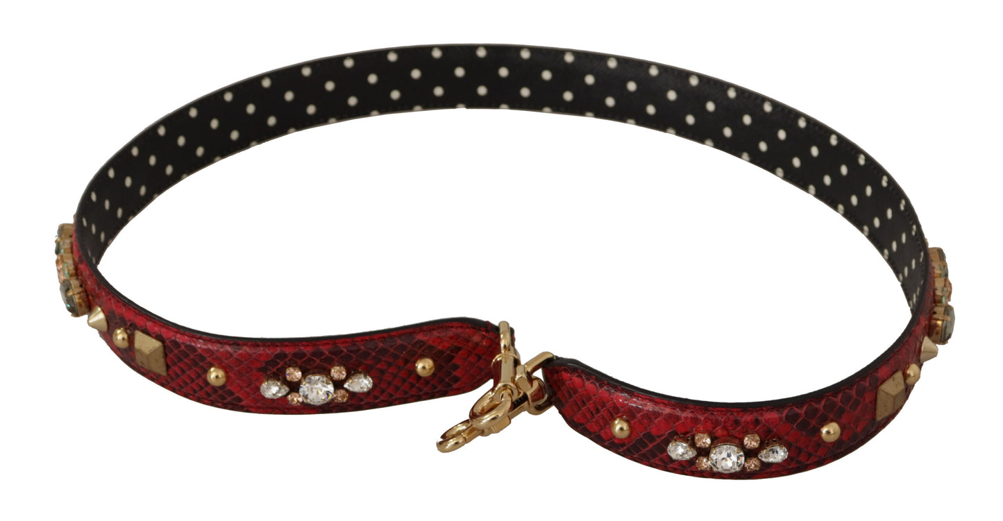 Dolce & Gabbana Red Python Leather Crystals Reversible Shoulder Strap Dolce & Gabbana