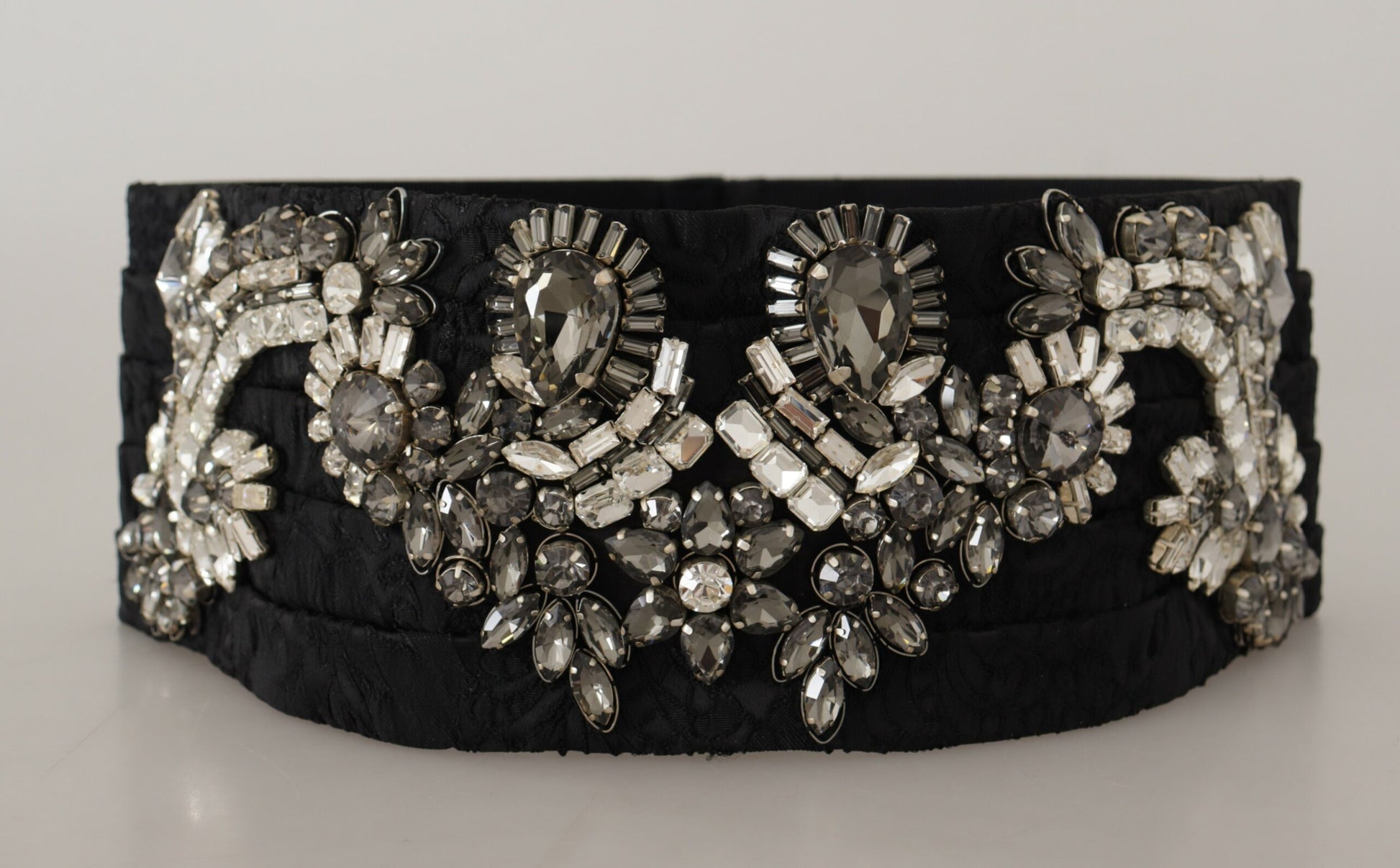 Dolce & Gabbana Black Silk Brass Crystal Embellished Waist Belt Dolce & Gabbana