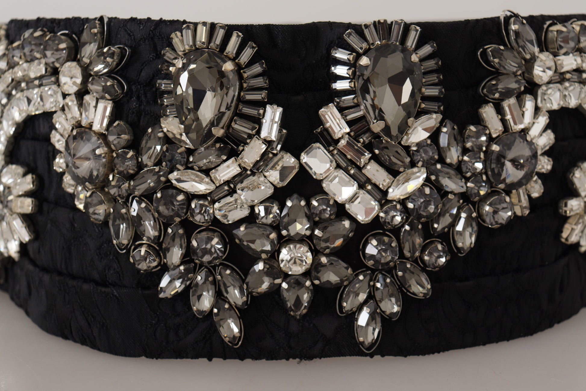 Dolce & Gabbana Black Silk Brass Crystal Embellished Waist Belt Dolce & Gabbana