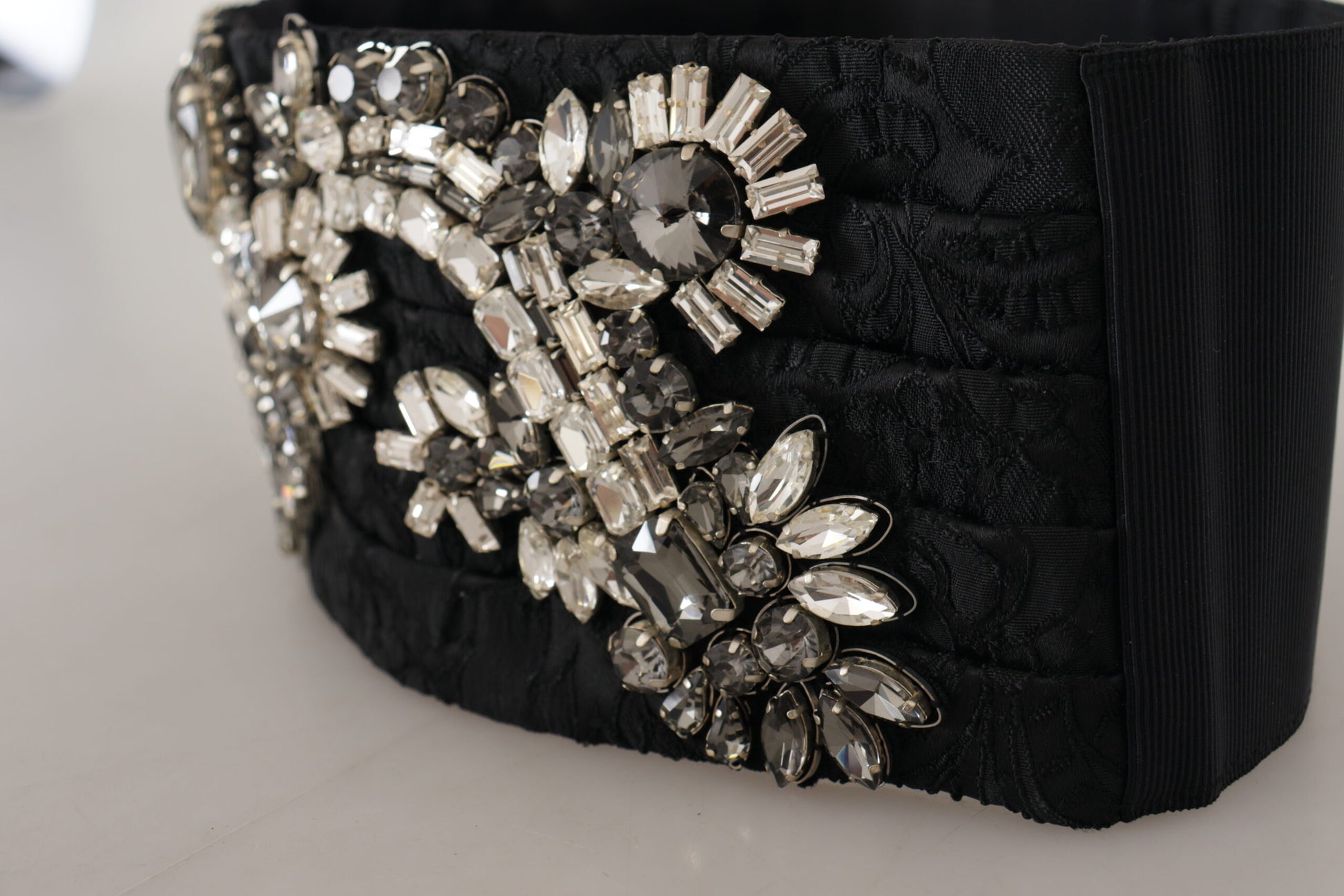 Dolce & Gabbana Black Silk Brass Crystal Embellished Waist Belt Dolce & Gabbana