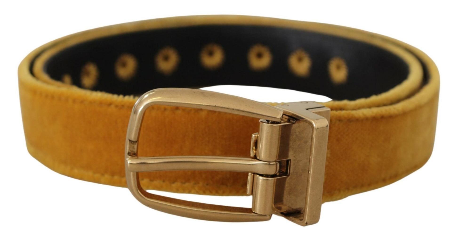 Dolce & Gabbana Mustard Velvet Gold Logo Engraved Metal Buckle Belt Dolce & Gabbana
