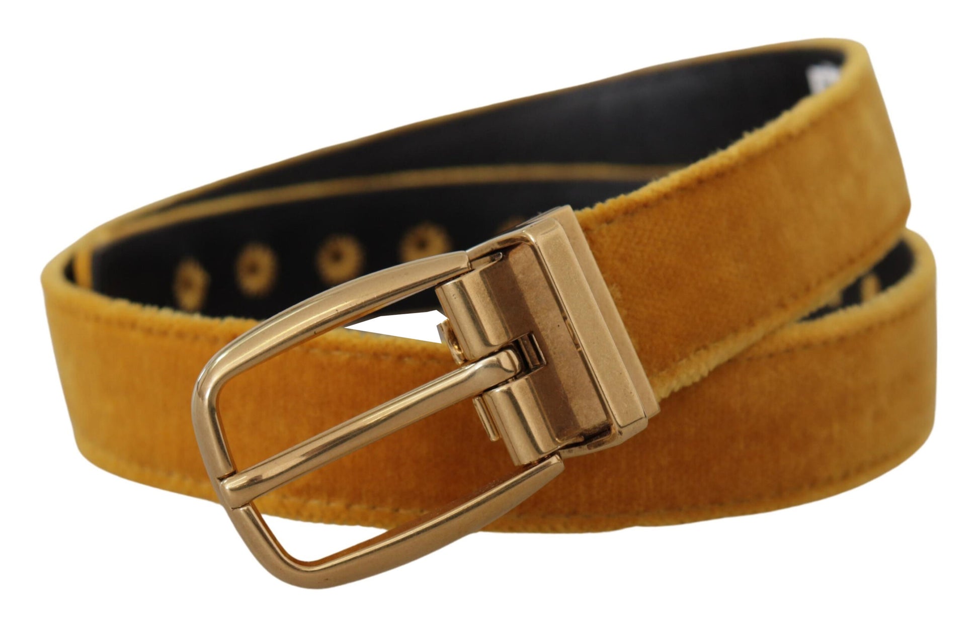 Dolce & Gabbana Mustard Velvet Gold Logo Engraved Metal Buckle Belt Dolce & Gabbana