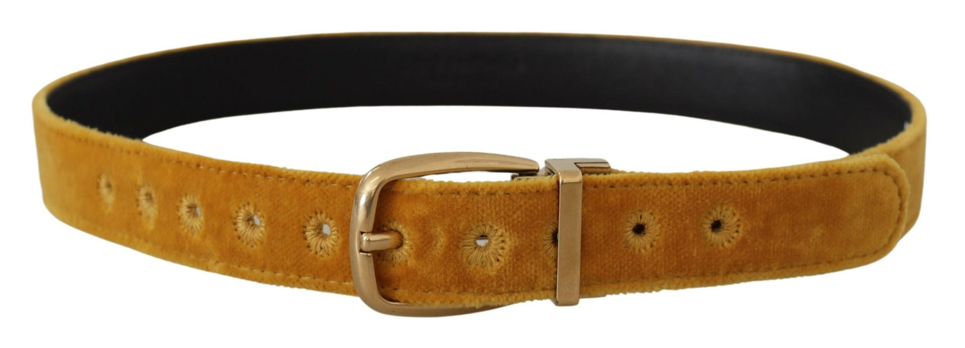 Dolce & Gabbana Mustard Velvet Gold Logo Engraved Metal Buckle Belt Dolce & Gabbana