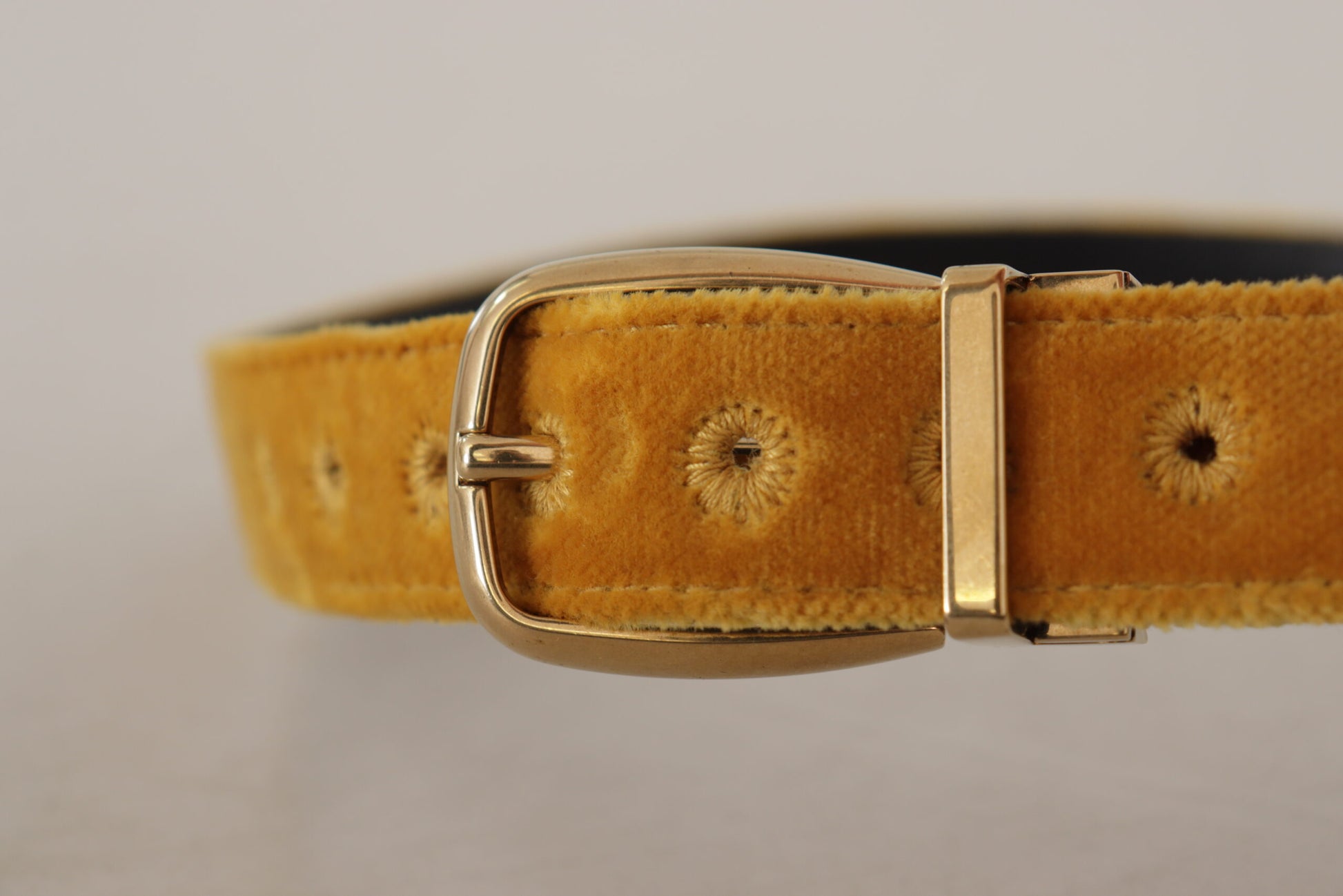 Dolce & Gabbana Mustard Velvet Gold Logo Engraved Metal Buckle Belt Dolce & Gabbana