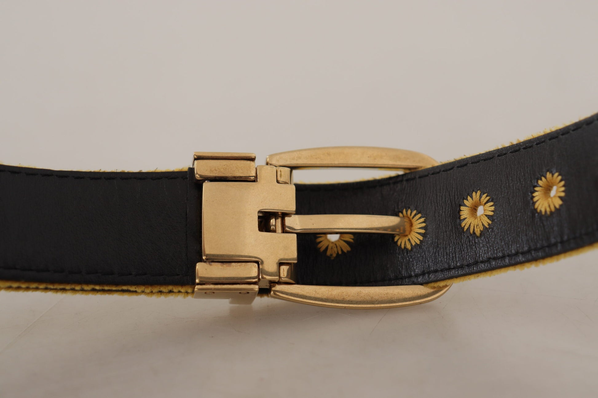 Dolce & Gabbana Mustard Velvet Gold Logo Engraved Metal Buckle Belt Dolce & Gabbana