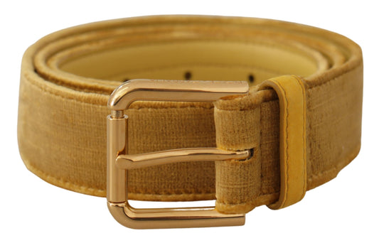 Dolce & Gabbana Yellow Velvet Gold Metal Logo Engraved Buckle Belt Dolce & Gabbana