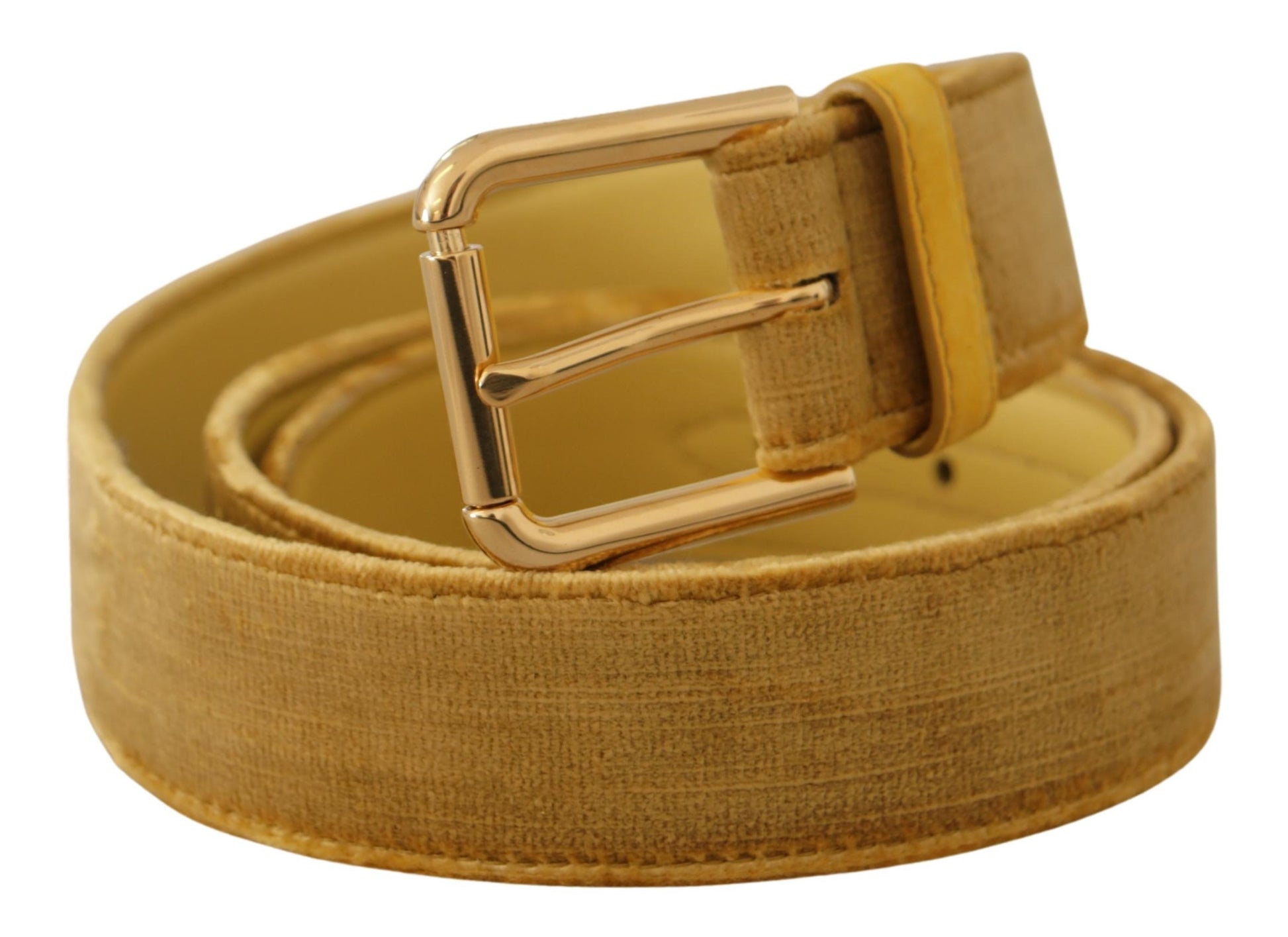 Dolce & Gabbana Yellow Velvet Gold Metal Logo Engraved Buckle Belt Dolce & Gabbana
