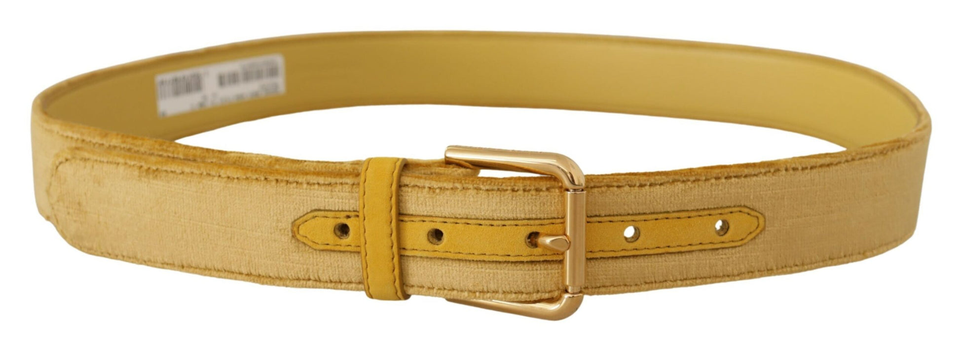 Dolce & Gabbana Yellow Velvet Gold Metal Logo Engraved Buckle Belt Dolce & Gabbana