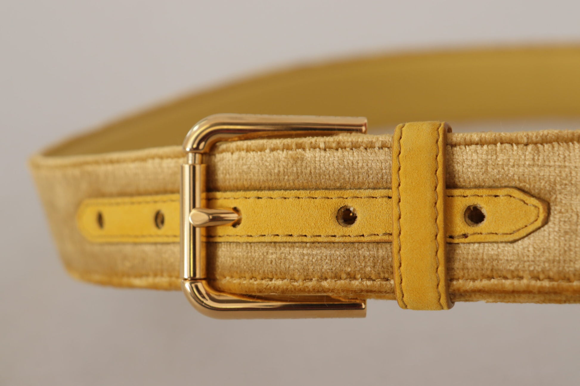 Dolce & Gabbana Yellow Velvet Gold Metal Logo Engraved Buckle Belt Dolce & Gabbana