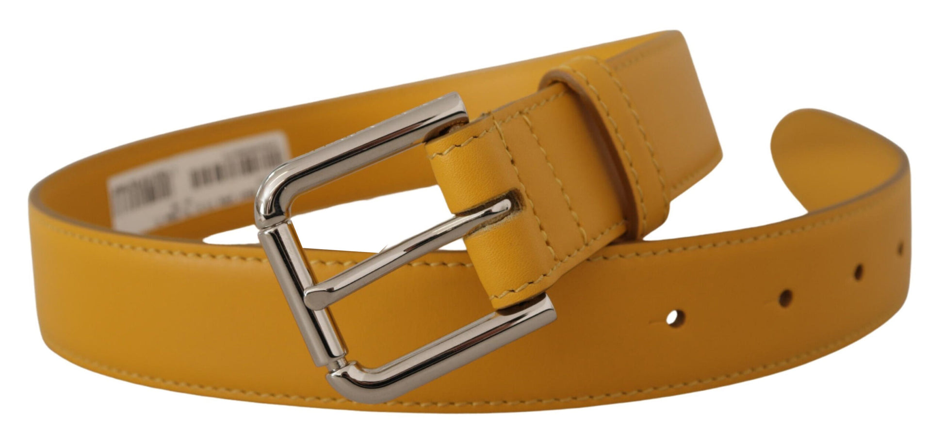Dolce & Gabbana Yellow Leather Silver Tone Logo Metal Buckle Belt Dolce & Gabbana