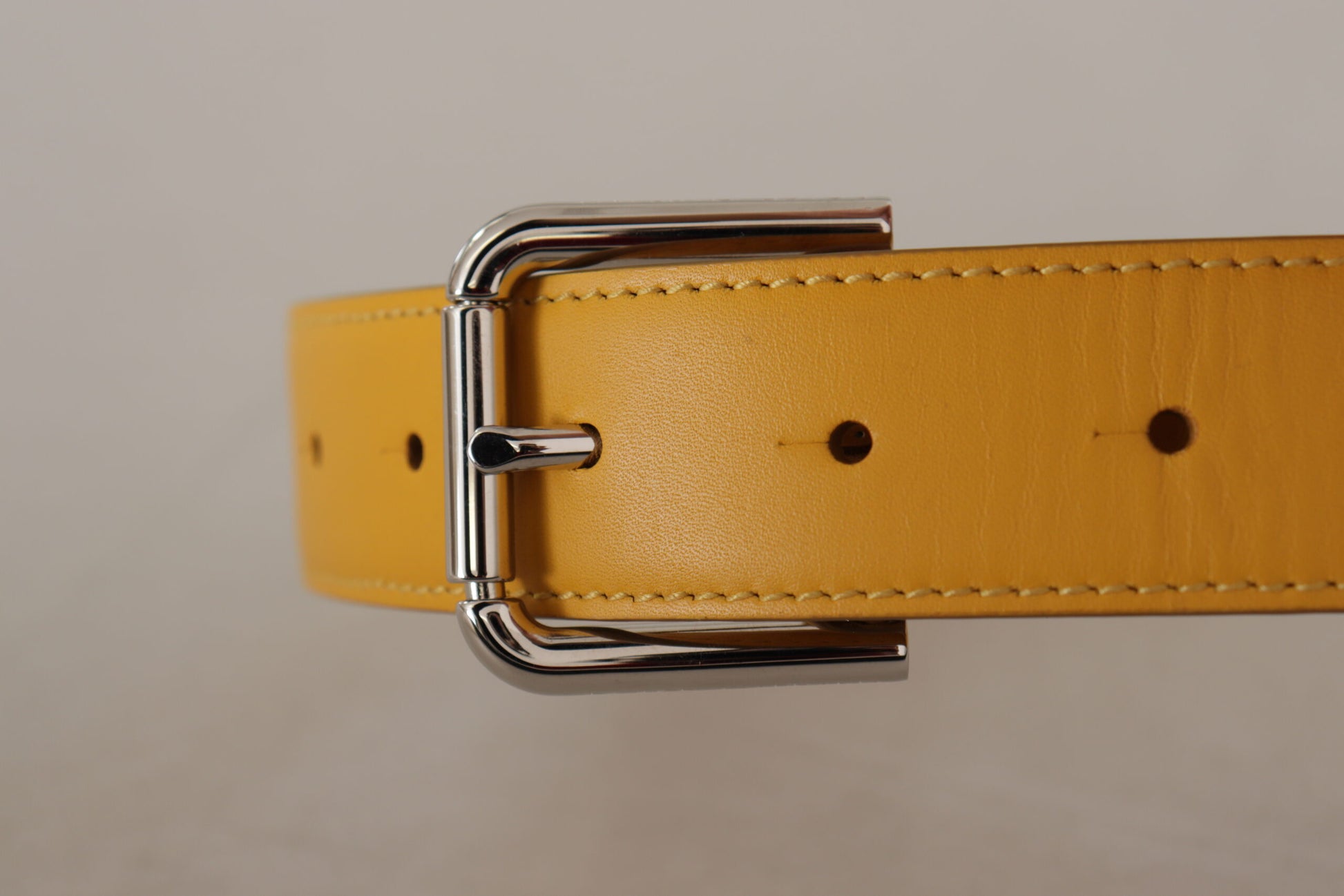 Dolce & Gabbana Yellow Leather Silver Tone Logo Metal Buckle Belt Dolce & Gabbana