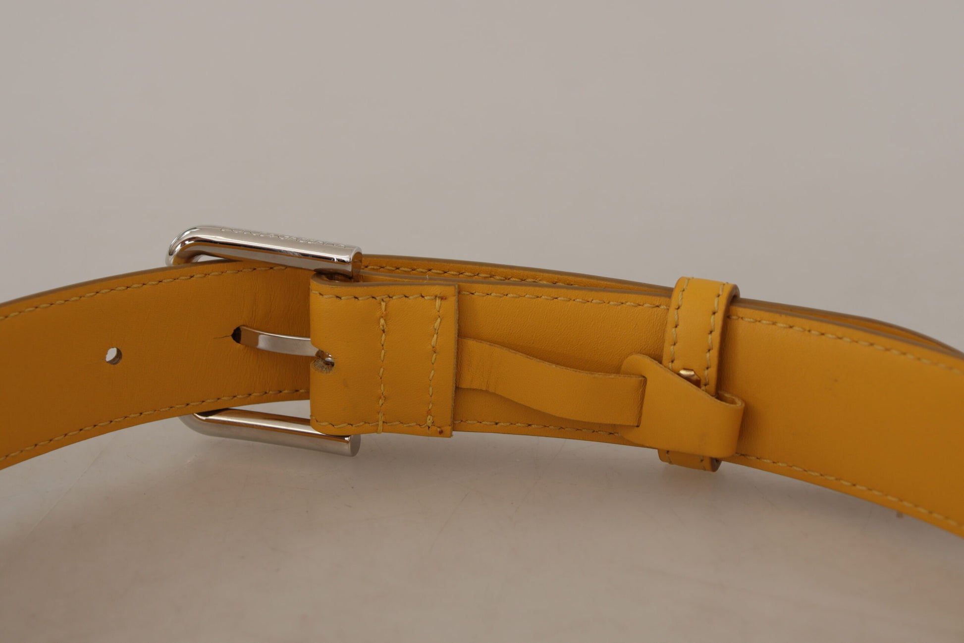 Dolce & Gabbana Yellow Leather Silver Tone Logo Metal Buckle Belt Dolce & Gabbana