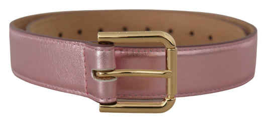 Dolce & Gabbana Metallic Pink Polished Leather Logo Metal Buckle Belt Dolce & Gabbana