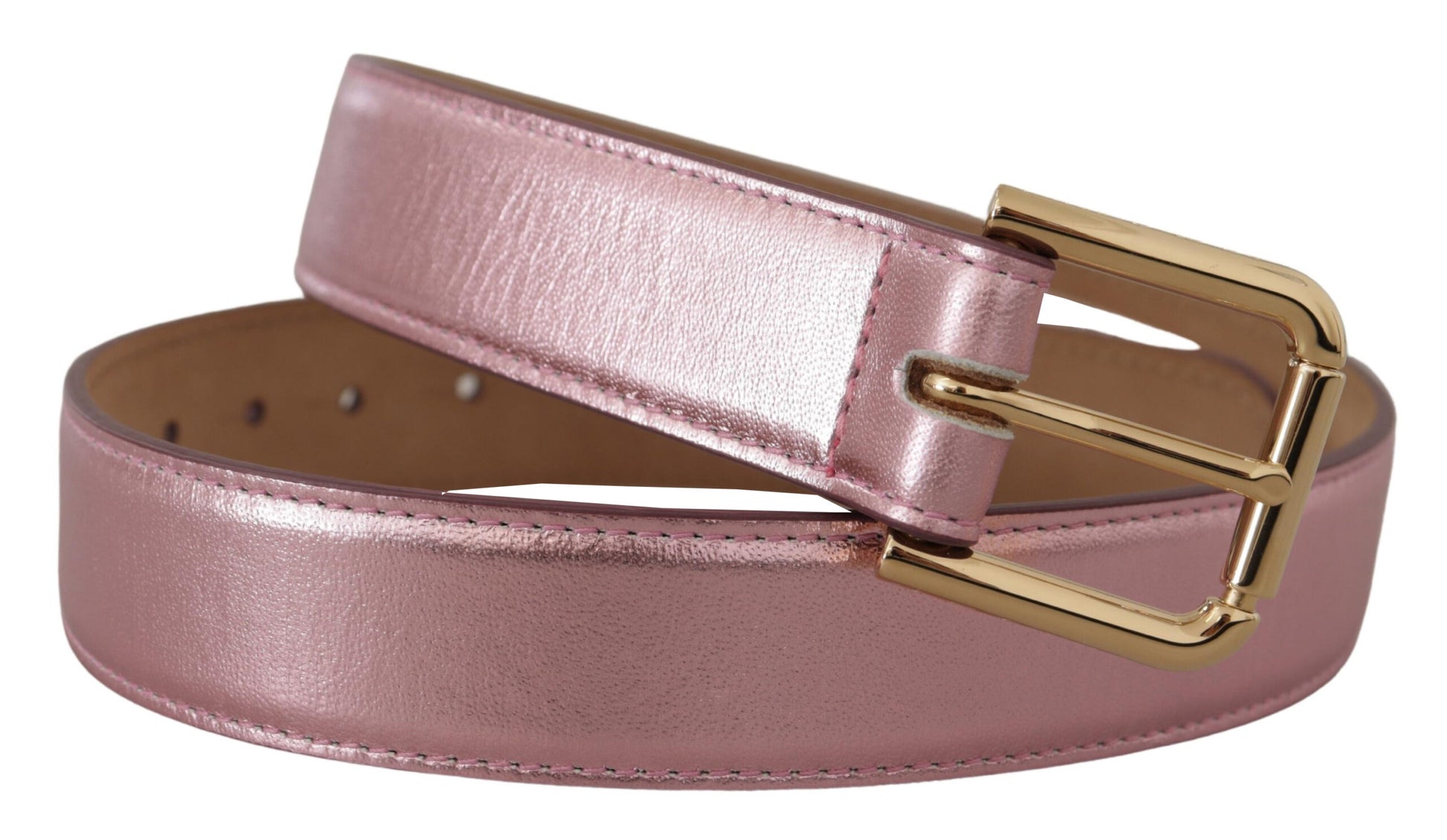 Dolce & Gabbana Metallic Pink Polished Leather Logo Metal Buckle Belt Dolce & Gabbana
