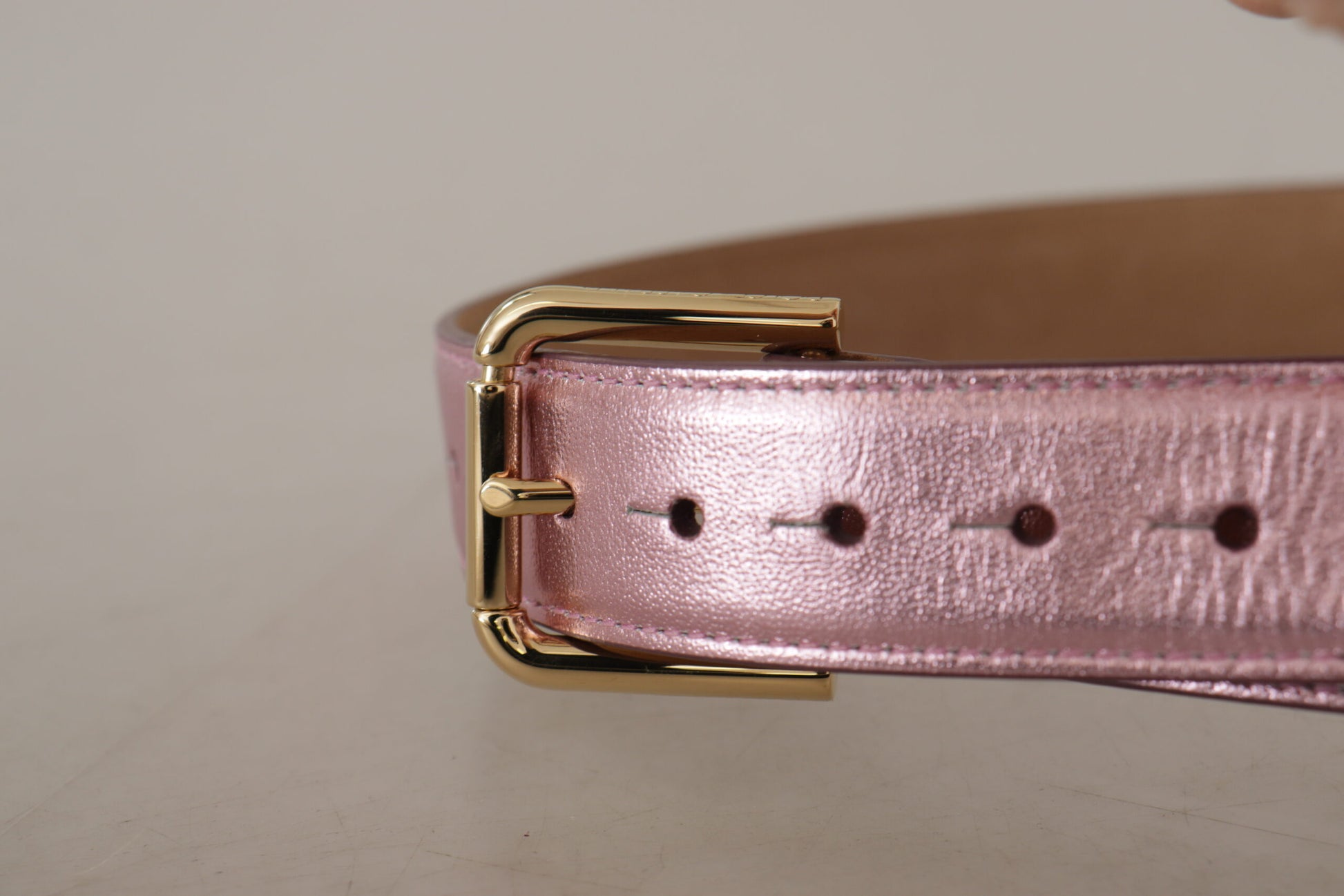 Dolce & Gabbana Metallic Pink Polished Leather Logo Metal Buckle Belt Dolce & Gabbana