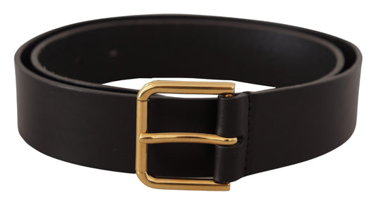 Dolce & Gabbana Black Calf Leather Gold Tone Logo Metal Buckle Belt Dolce & Gabbana