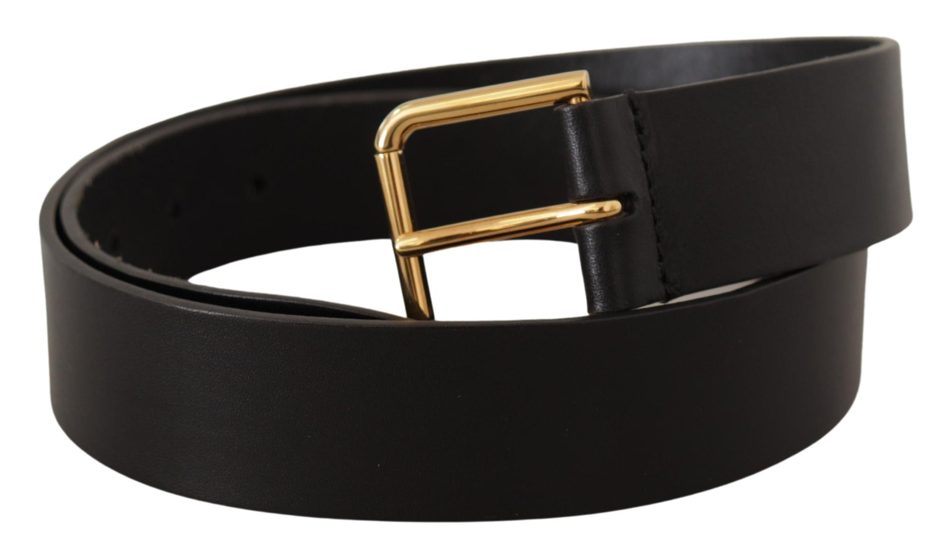 Dolce & Gabbana Black Calf Leather Gold Tone Logo Metal Buckle Belt Dolce & Gabbana