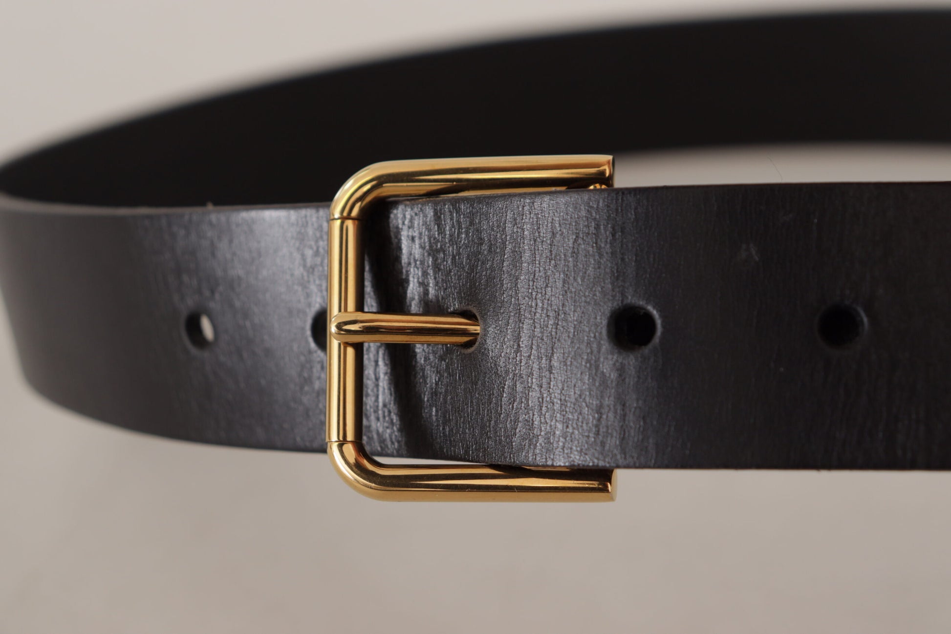 Dolce & Gabbana Black Calf Leather Gold Tone Logo Metal Buckle Belt Dolce & Gabbana