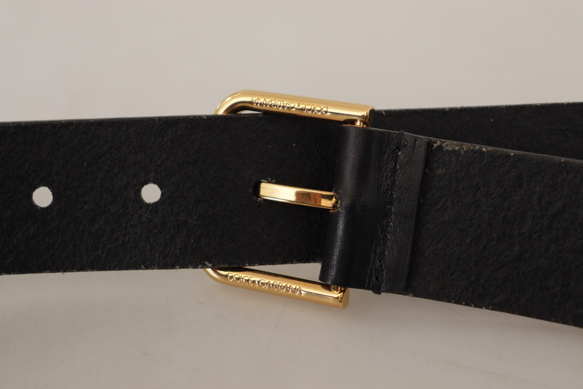 Dolce & Gabbana Black Calf Leather Gold Tone Logo Metal Buckle Belt Dolce & Gabbana