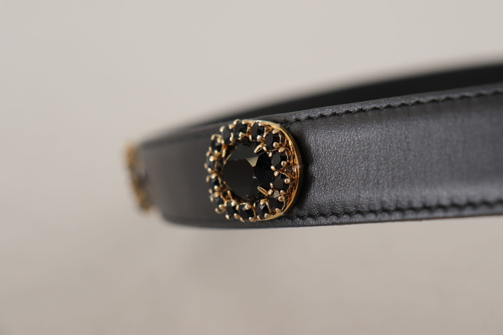Dolce & Gabbana Black Leather Embellished Crystal Logo Belt Dolce & Gabbana