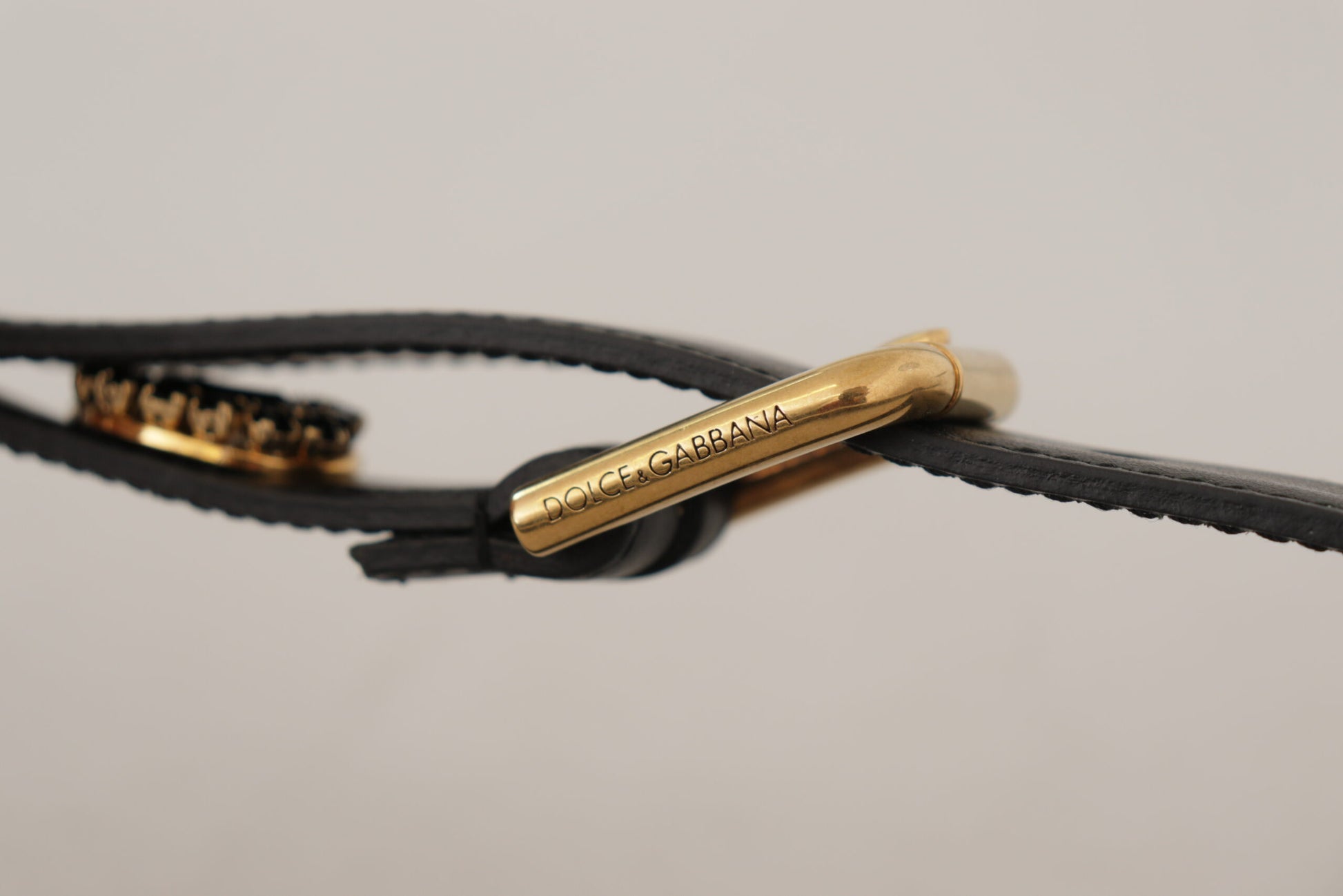 Dolce & Gabbana Black Leather Embellished Crystal Logo Belt Dolce & Gabbana
