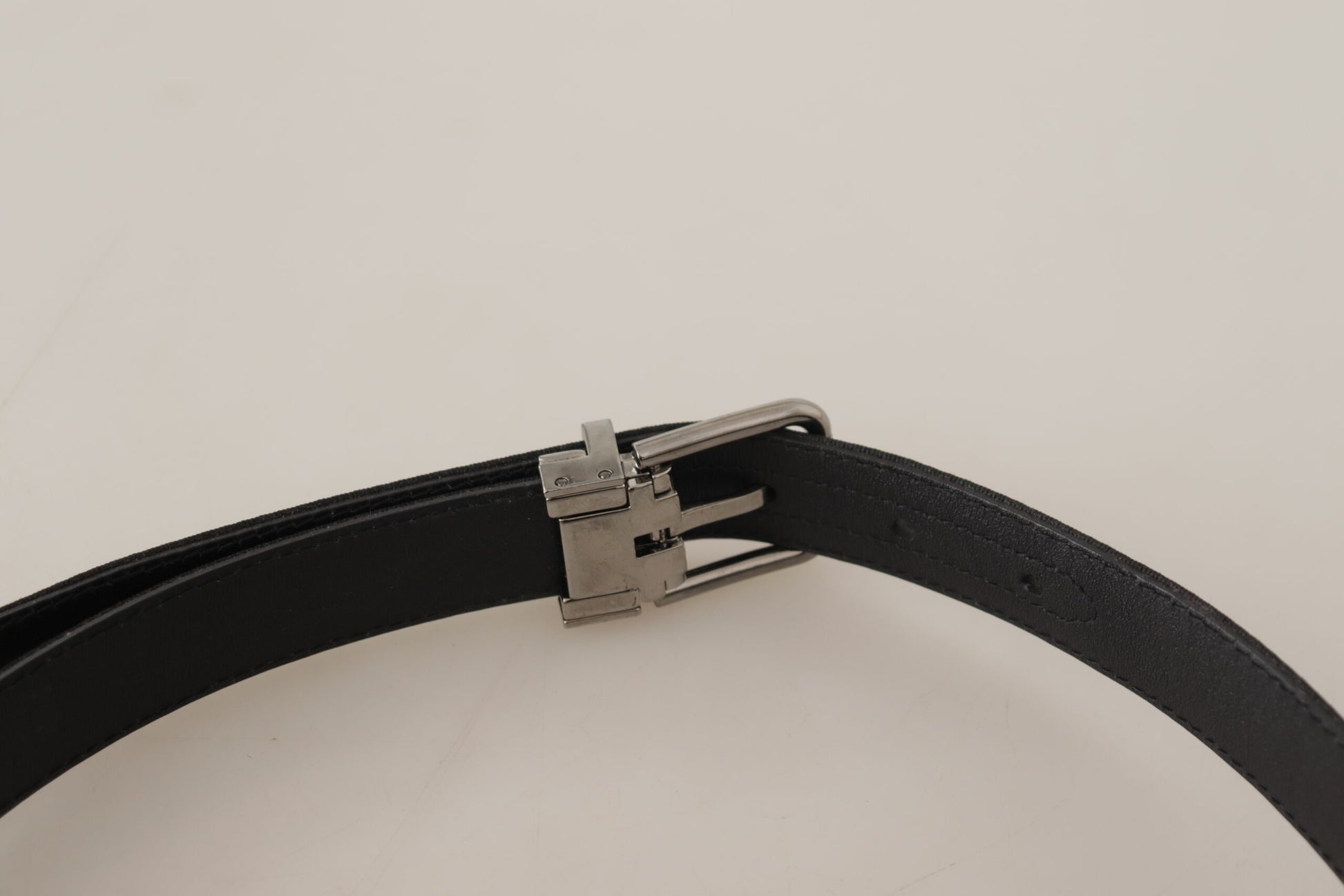Dolce & Gabbana Black Canvas Leather Silver Tone Metal Buckle Belt Dolce & Gabbana
