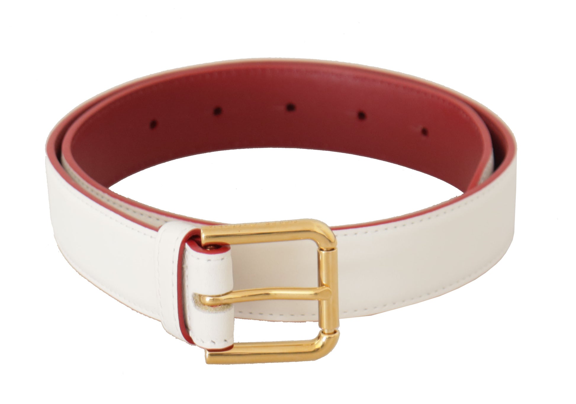 Dolce & Gabbana White Calf Leather Two-Toned Gold Metal Buckle Belt Dolce & Gabbana