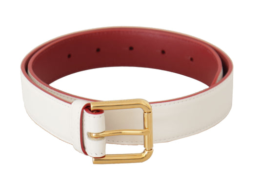 Dolce & Gabbana White Calf Leather Two-Toned Gold Metal Buckle Belt Dolce & Gabbana