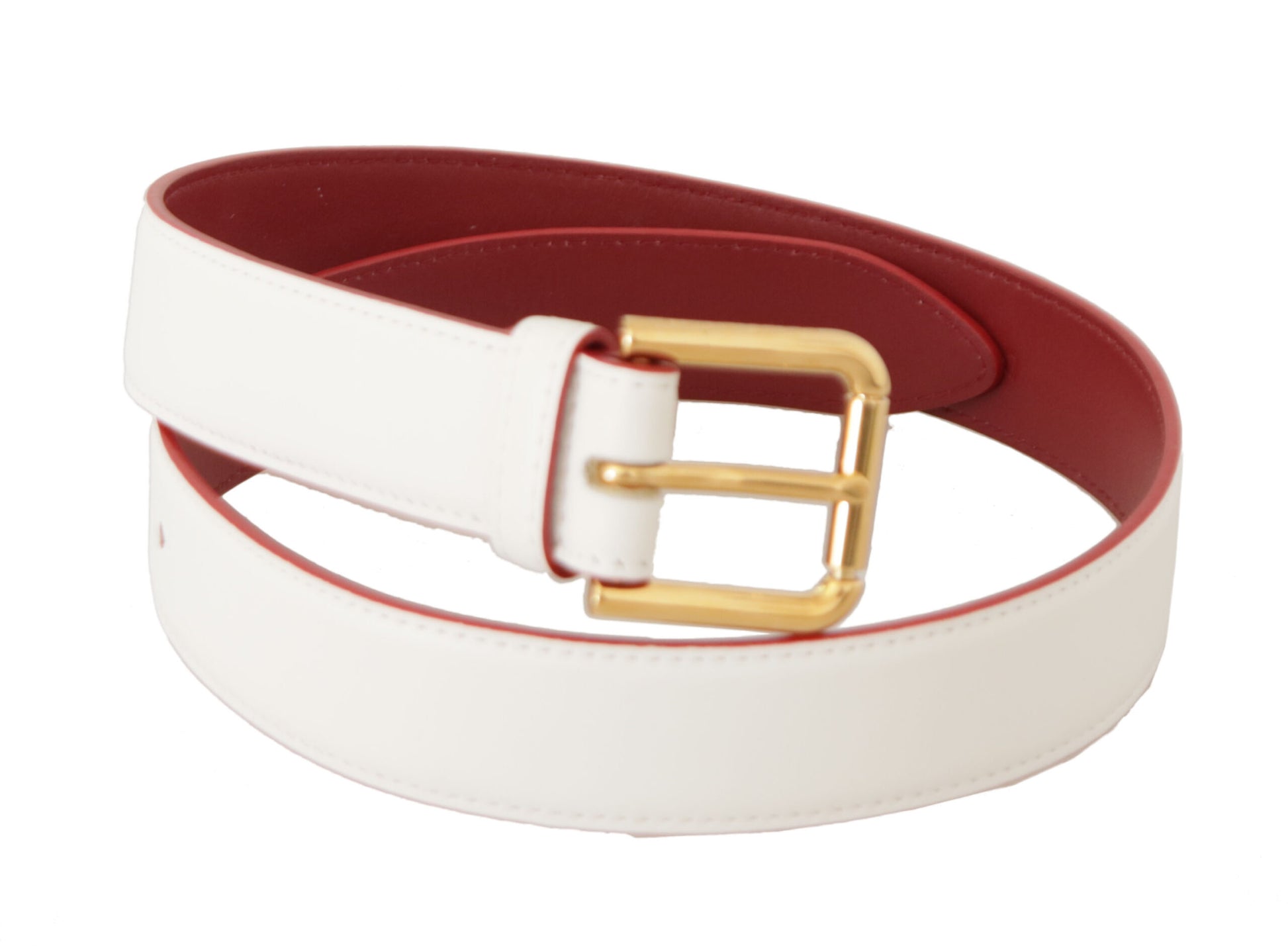 Dolce & Gabbana White Calf Leather Two-Toned Gold Metal Buckle Belt Dolce & Gabbana
