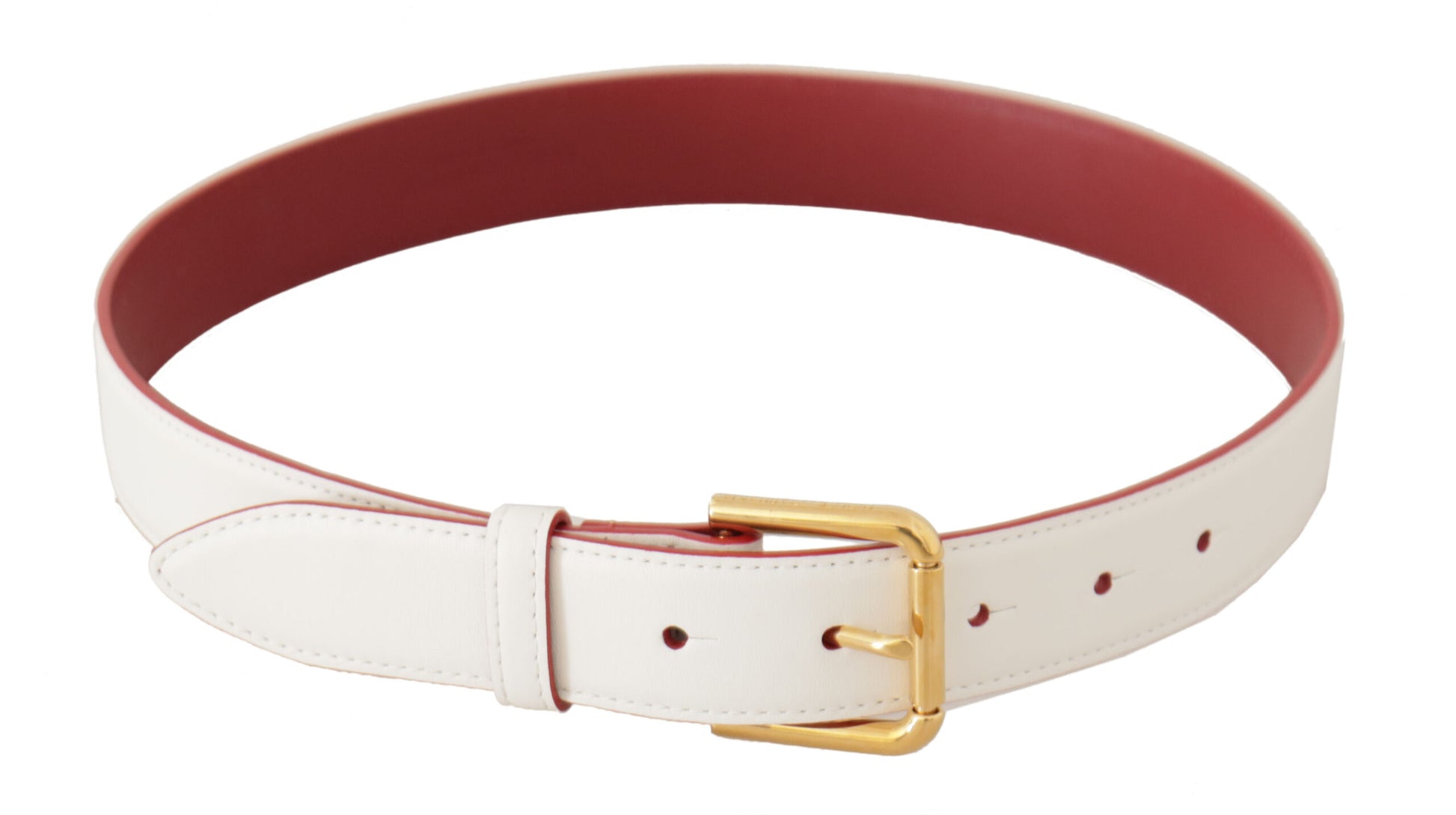 Dolce & Gabbana White Calf Leather Two-Toned Gold Metal Buckle Belt Dolce & Gabbana
