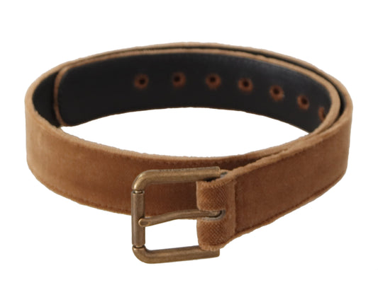 Dolce & Gabbana Brown Velvet Bronze Vintage Logo Metal Buckle Belt Dolce & Gabbana