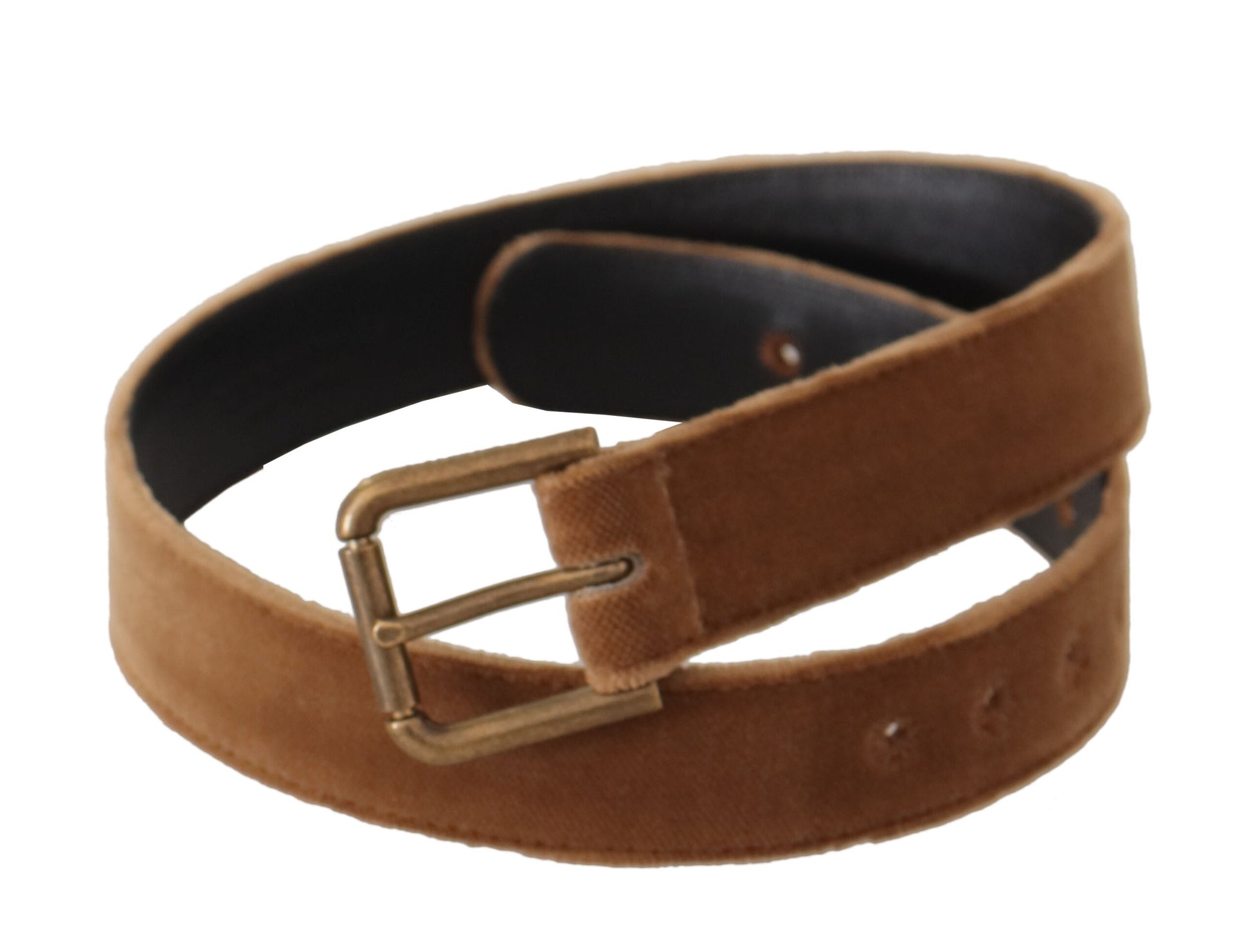 Dolce & Gabbana Brown Velvet Bronze Vintage Logo Metal Buckle Belt Dolce & Gabbana