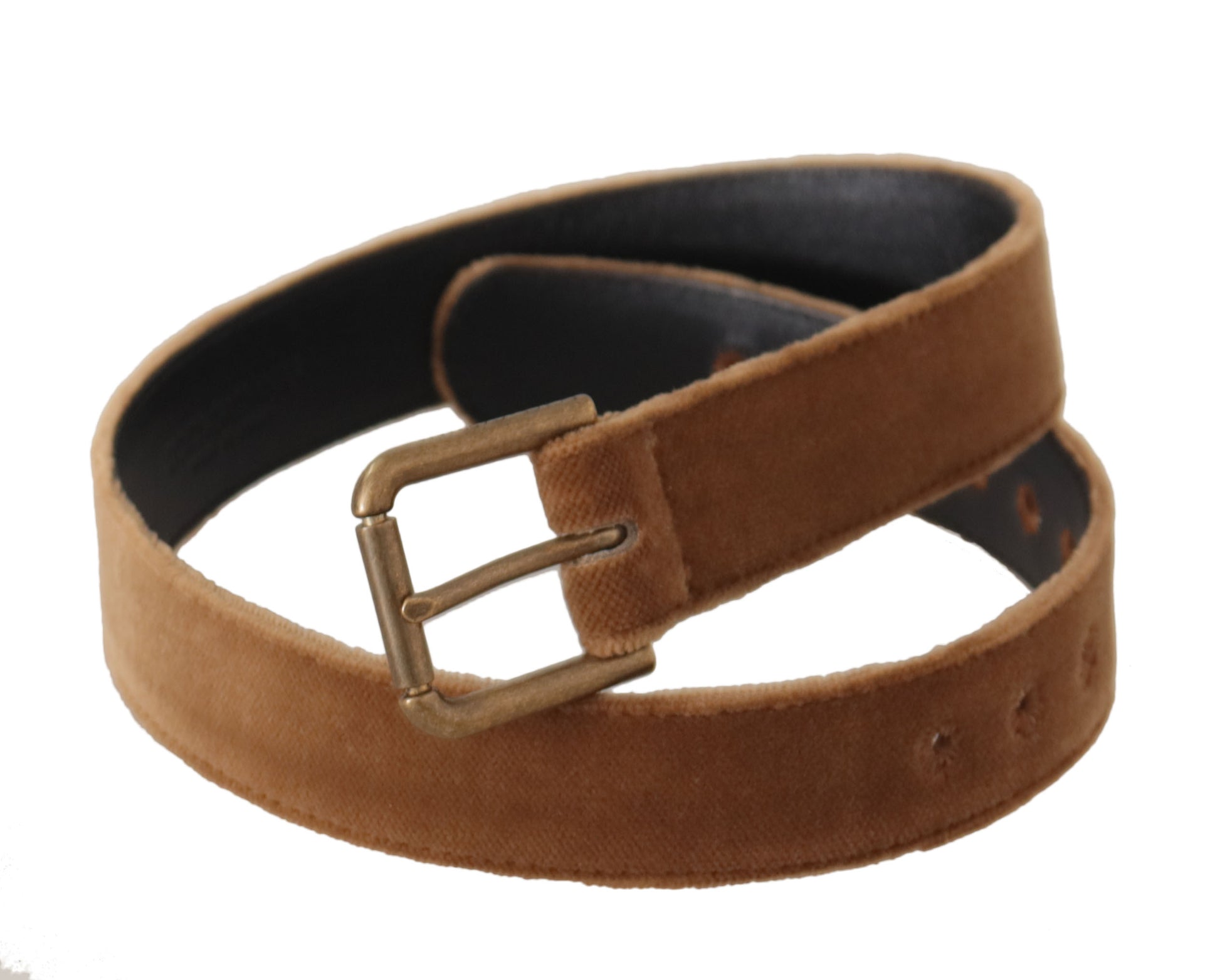 Dolce & Gabbana Brown Velvet Bronze Vintage Logo Metal Buckle Belt Dolce & Gabbana