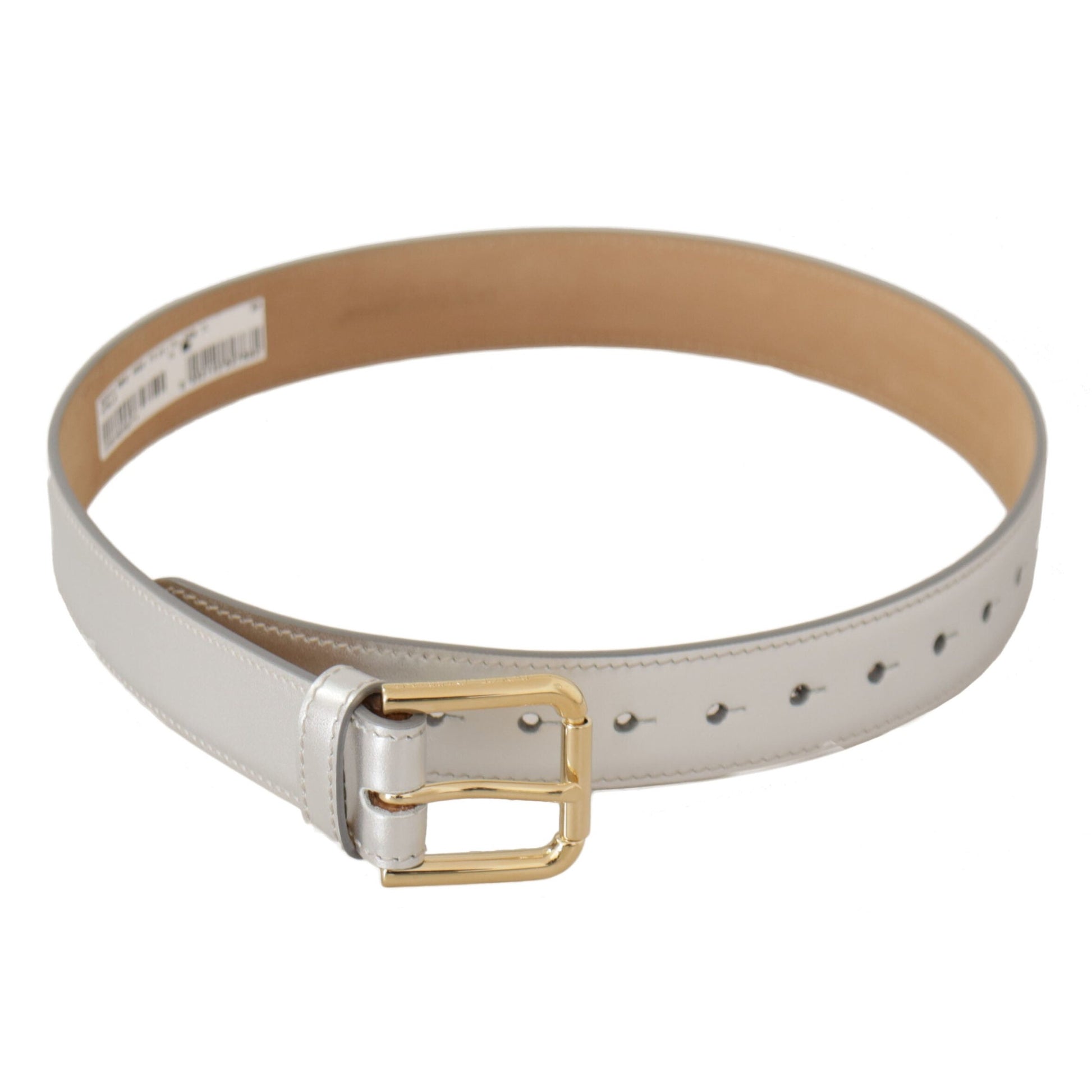 Dolce & Gabbana Silver Leather Gold Tone Logo Metal Buckle Belt