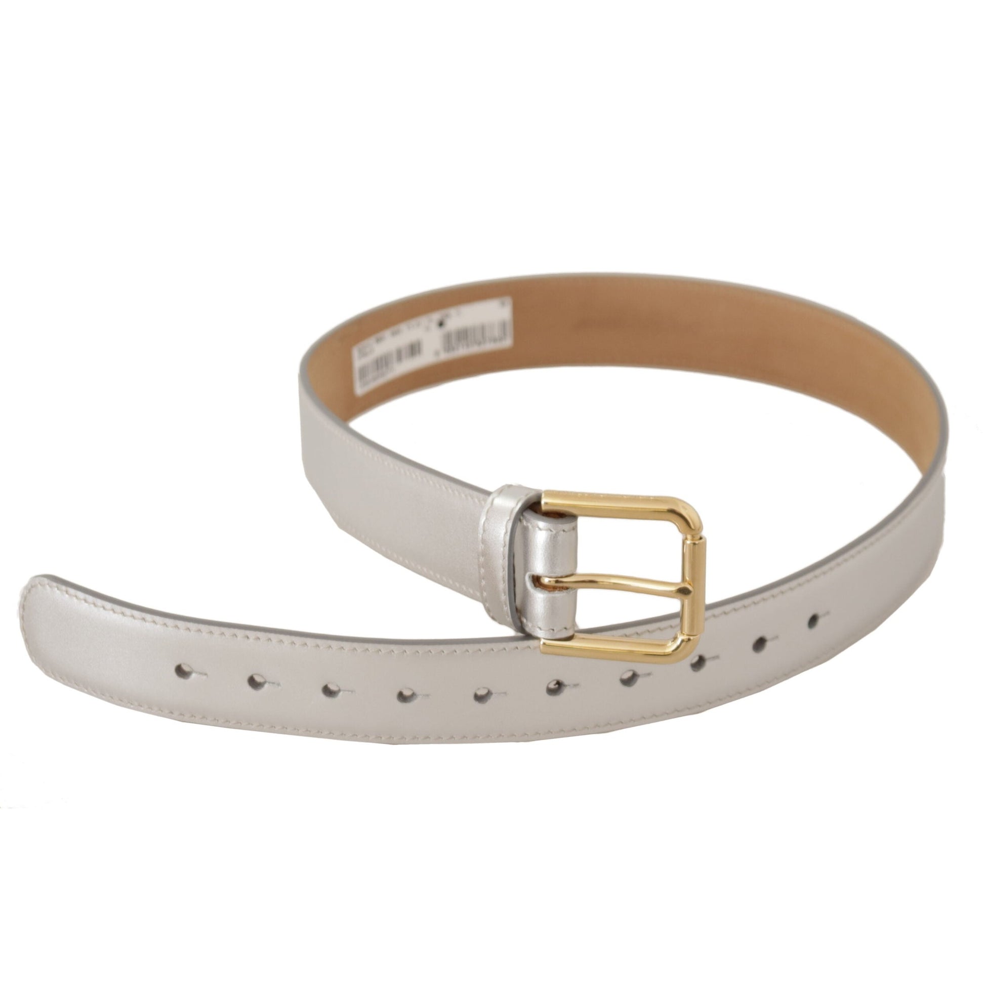 Dolce & Gabbana Silver Leather Gold Tone Logo Metal Buckle Belt