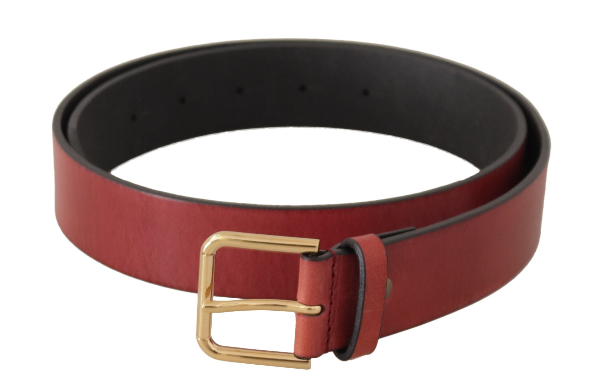 Dolce & Gabbana Red Leather Gold Logo Engraved Metal Buckle Belt Dolce & Gabbana
