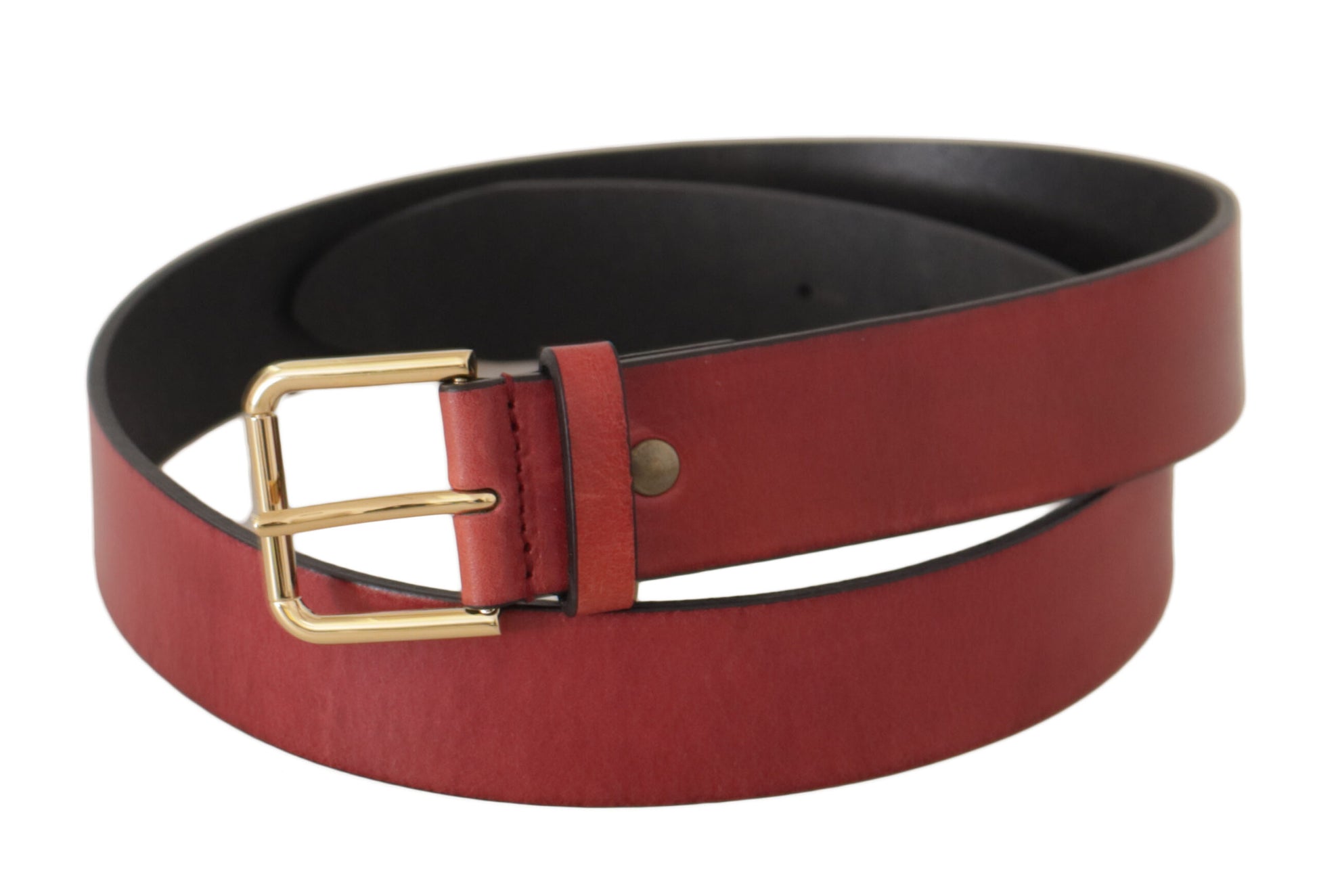 Dolce & Gabbana Red Leather Gold Logo Engraved Metal Buckle Belt Dolce & Gabbana
