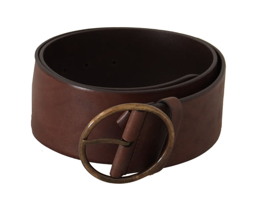 Dolce & Gabbana Dark Brown Wide Waist Leather Metal Round Buckle Belt Dolce & Gabbana