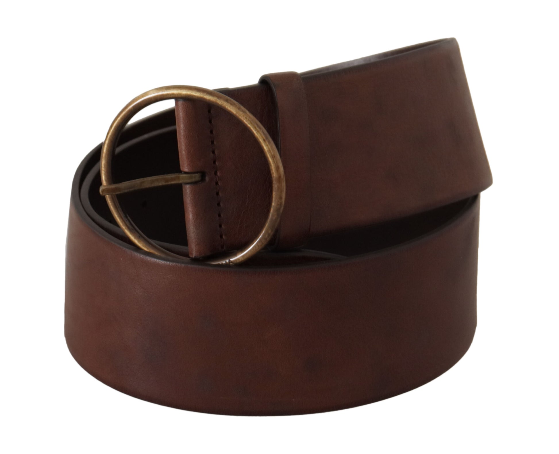 Dolce & Gabbana Dark Brown Wide Waist Leather Metal Round Buckle Belt Dolce & Gabbana
