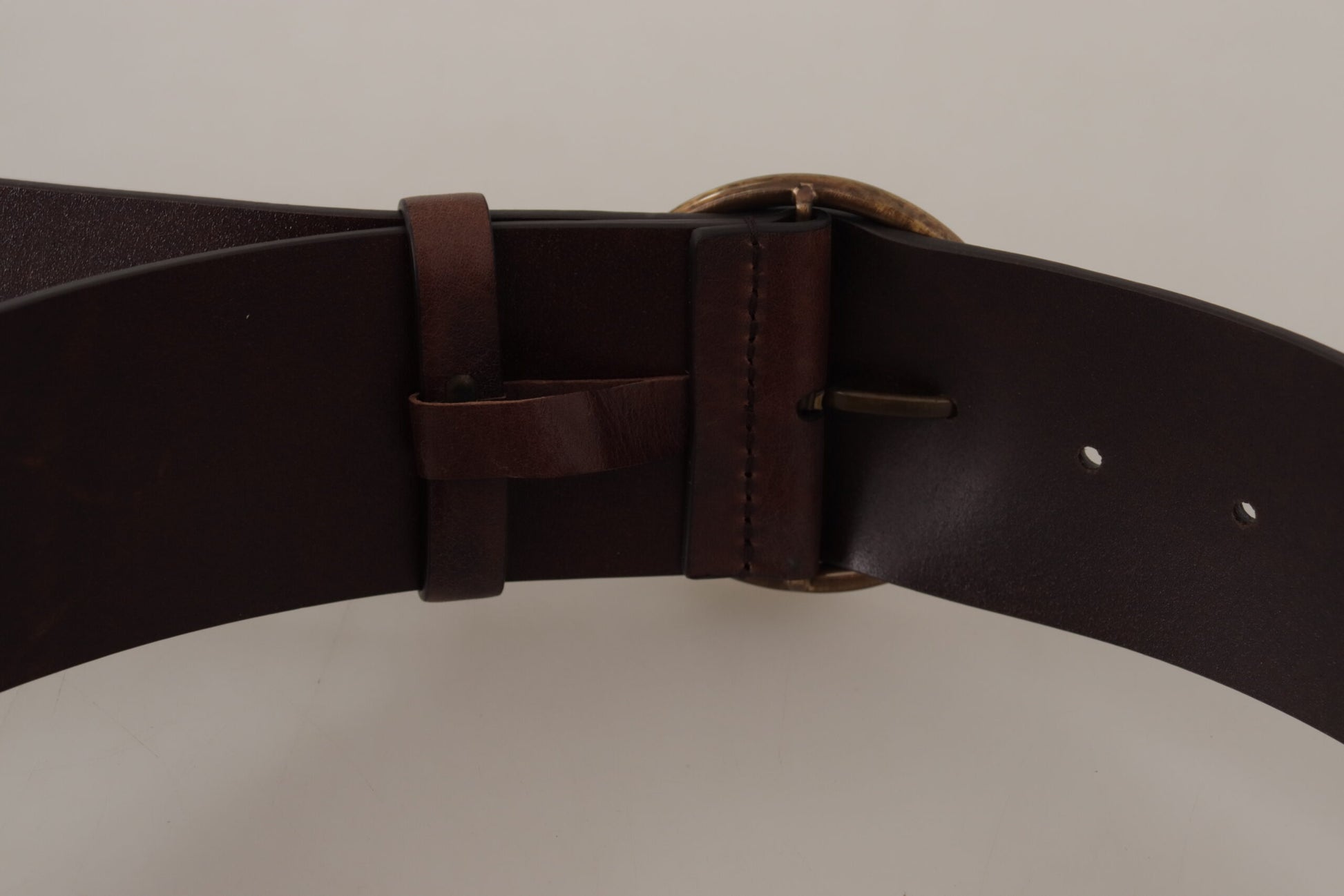 Dolce & Gabbana Dark Brown Wide Waist Leather Metal Round Buckle Belt Dolce & Gabbana