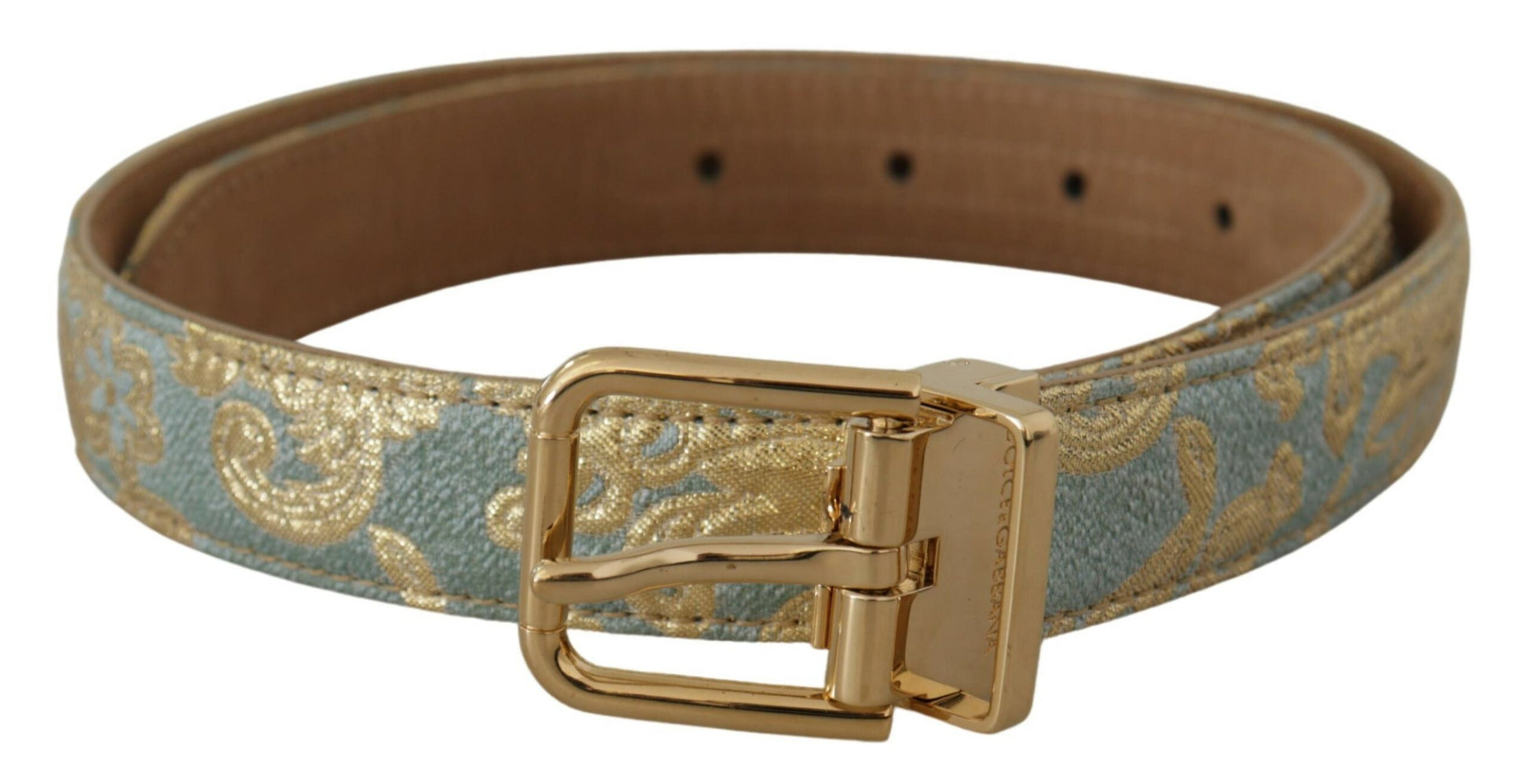 Dolce & Gabbana Blue Leather Jacquard Embossed Gold Metal Buckle Belt Dolce & Gabbana