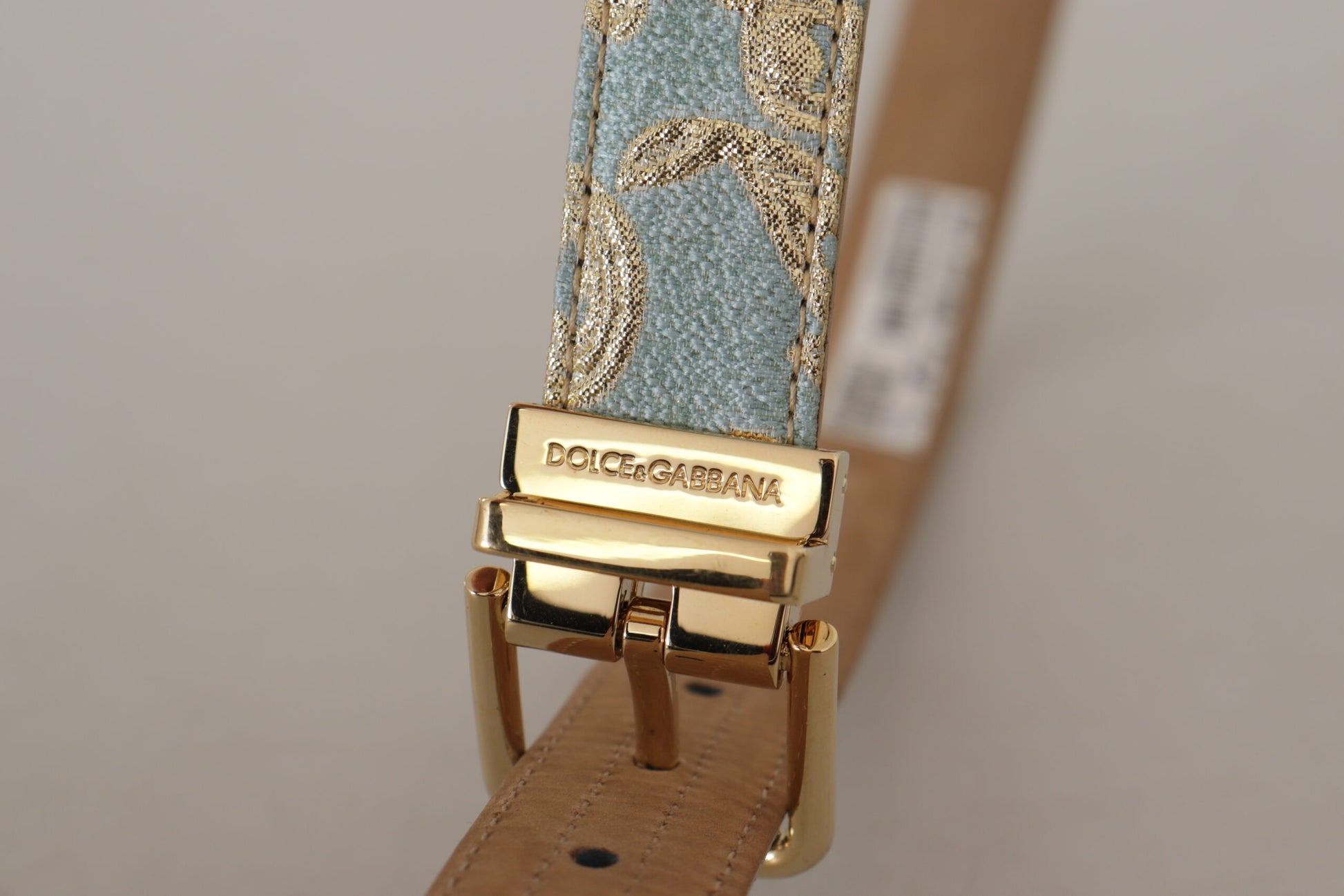 Dolce & Gabbana Blue Leather Jacquard Embossed Gold Metal Buckle Belt Dolce & Gabbana
